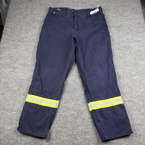 Carhartt Flame Resistant Pants Mens 36x31 Blue Reflective Hi Vis Workwear Chino